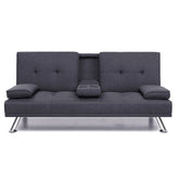 Artiss Linen Fabric 3 Seater Sofa Bed Recliner Lounge Couch Cup Holder Futon Dark Grey.
